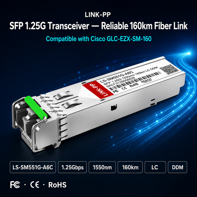 1G 1000Base-EZX SFP Transceiver Compatible Cisco GLC-EZX-SM-160 1550nm Singlemode Duplex LC 160km Optical Module
