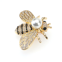 Broche élégante en strass or cristal rétro avec perles, bijou pour fille miel et abeille, cadeau de reine des insectes, vente en gros