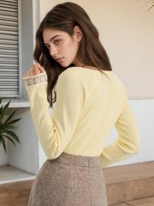 Maglione da donna 2026 in <span class=keywords><strong>maglia</strong></span> a maniche lunghe, tinta unita, slim fit, con inserti in pizzo patchwork stile western - Product Image 4