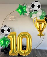 Ballons de football Kwuz numéro 10 pour décorations de fête d'anniversaire 10 ans, en aluminium doré Mylar avec paille et ruban - Thème