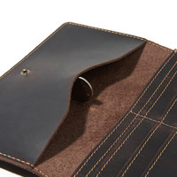 Dompet Kartu Kredit Vertikal Kulit Sapi Crazy Horse Grosir Ya271, Dompet Panjang Lipat Dua Buatan Tangan dengan Kancing Tekan