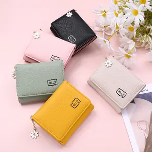 New Ladies Pu Leather Purse Light Button Coin Purse Cute Multi-card Folding Ladies Wallet Short Style Credit Card Holder