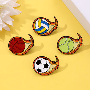 Yini Op Maat Gemaakte Met Vlammen Omwikkelde UV-Geprinte Sportbal-Emaille Spelden-Volleybal Basketbal Tennis En Voetbal Designer Revers Badge - Product Image 2