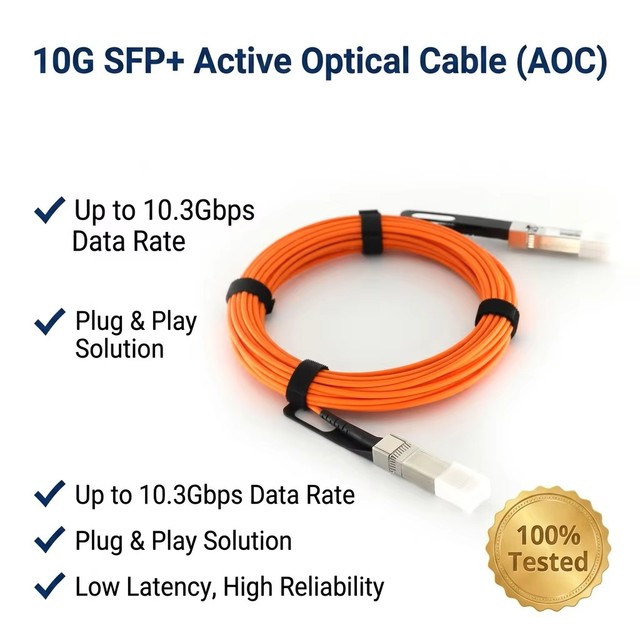 10G SFP+ AOC 10M,15M,20M Active Optical Cable SFP to SFP Fiber Cable Plug and Play for Data Center Switch Interconnection