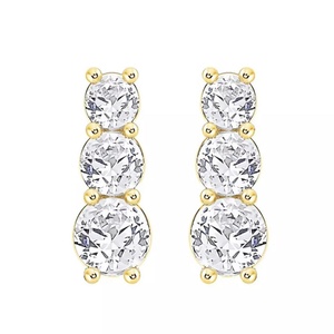 Fine 925 Silver Gold Plated Round Cut Vvs1 D Color Gra Moissanite Jewelry 14k Gold Filled Three <b>Stones</b> Stud Earring Findings - Product Image 5