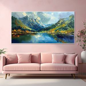 SQ Paysage Palette <span class=keywords><strong>Couteau</strong></span> Peinture À L'huile Printemps Mur Art Lac Montagnes Toile Peint À La Main Huile Toile Art - Product Image 1