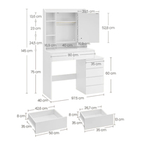 Table de maquillage moderne blanche à 6 tiroirs avec miroir éclairé par LED et tabouret, directement de l'usine