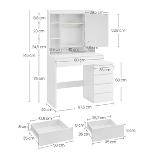 Bàn trang điểm hiện đại màu trắng 6 ngăn kéo, có gương đèn LED và ghế đẩu, xuất xưởng trực tiếp - Product Image 5