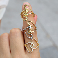 Bague ouverte en laiton classique simple à double cœur irrégulier géométrique assorti de couleurs, bijoux pour femmes et couples, cadeau