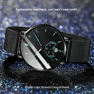 <span class=keywords><strong>Montre</strong></span> à quartz tendance noire écologique pour <span class=keywords><strong>homme</strong></span>, style coréen décontracté, avec cadran à aiguilles et calendrier, boîtier en alliage - Product Image 2