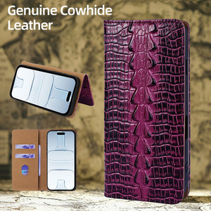 Étui à rabat de luxe en cuir véritable motif crocodile avec fentes pour cartes, coque antichoc premium pour <span class=keywords><strong>iPhone</strong></span> 17 16 Pro 15 14 Pro <span class=keywords><strong>Max</strong></span> - Product Image 1