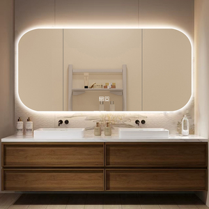 Mueble de Baño Doble de 56-92 Pulgadas con Lavabo, Incluye Espejo LED Antivaho y <span class=keywords><strong>Encimera</strong></span> de Piedra - Product Image 1
