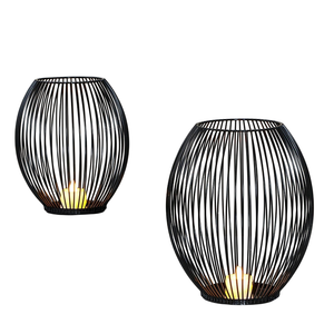 Vase de sol en fil de fer en forme de pichet, porte-bougie en métal artistique avec bougie chauffe-plat en forme de lune, finition revêtement poudré noir, décoration intérieure - Product Image 3