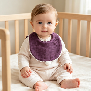 Bavoir pour bébé en coton mousseline doux, couleur unie, avec pompon, absorbant, réutilisable, pour nourrisson, nourrissage, bavoir anti-salive - Product Image 4