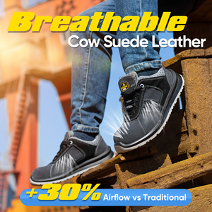BactiVoid Comfort Wide Fit Safety Shoes Man Light Weight Safety <strong>Trainers</strong> With Breathable Leather, Gray <strong>Work</strong> Shoes - Product Image 4