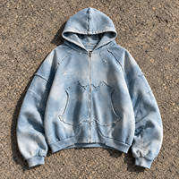 Sweat à capuche épais surdimensionné, style streetwear, vintage, délavé à l'acide, effet usé et déchiré, avec logo personnalisé OEM, vente en gros, fabricant en gros