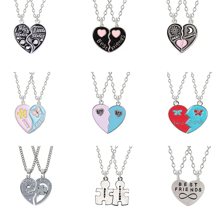 Multi Kinds Split Heart Best Friend Necklaces Set Good Luck BFF Necklace Best Friends Forever Pendant Necklace BFF Gifts