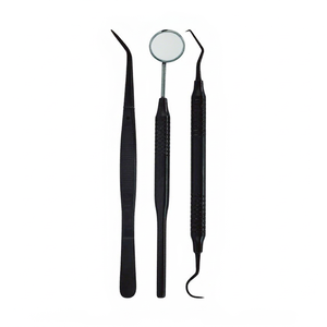 Kit d'examen dentaire ZOHA SURGICO ZS-1054 en acier inoxydable anodisé noir, ensemble de diagnostic manuel avec miroir, sonde, pince à épiler colorée - Product Image 1