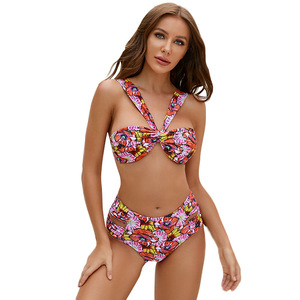 Maillot de bain deux pièces imprimé pour femme, bikini sexy européen et américain évidé, maillot de bain taille haute pour l'exportation. - Product Image 6