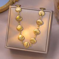 Nouvel ensemble de colliers en acier inoxydable style océan avec coquillages creux pour femmes, chaîne de clavicule haut de gamme tendance, bijoux à la mode