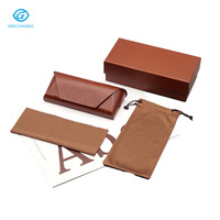Ensemble d'étui à lunettes en cuir marron avec logo personnalisé, boîte rigide pour lunettes avec pochette, chiffon de nettoyage, kit d'emballage de luxe pour lunettes de soleil