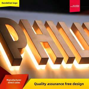 Panneau de porte extérieur en acier inoxydable, métal titane brossé, panneau lumineux rétroéclairé, <span class=keywords><strong>image</strong></span> de l'entreprise, mur, lumière LED - Product Image 4