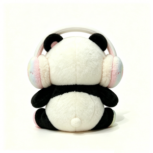 Peluche Panda Assis Personnalisé, Jouet en Peluche Panda Doux avec Cache-Oreilles, Poupée Panda aux Grands Yeux Rouges - Product Image 5
