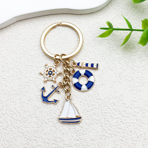 Llavero <span class=keywords><strong>de</strong></span> Metal Creativo con Diseño Marino, Anillo <span class=keywords><strong>de</strong></span> Aleación con Forma <span class=keywords><strong>de</strong></span> Velero, Faro, Salvavidas, Timón y Ancla - Product Image 4