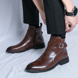 Bottes Martin montantes IStapromo Gifts, Bottes courtes pointues tendance, Bottes Chelsea, Bottes en cuir zippées pour hommes - Product Image 3