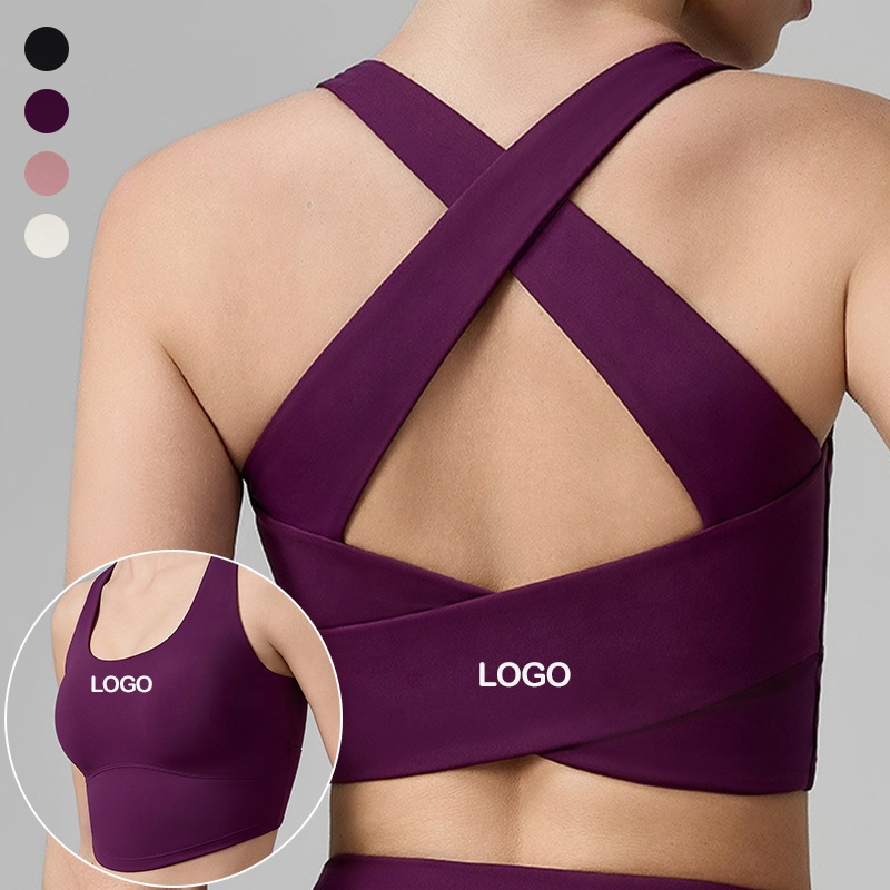 Women's Wide Straps Sports Bra Double Layers Cross Back Hollow Yoga Crop Tops Quick Dry Fixed Paddings U Neck Gym Fitness Top