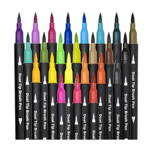 Free Sample Factory Custom Washable 6/8/12/24 Color Dual Tip Watercolor Brush Pen Water-based Art Brush Tip Marker For Painting