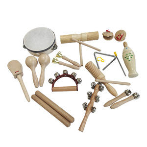 Juego de 13 piezas de instrumentos de percusión Orff de madera con tubo de sonido, maraca, pandereta, pez de madera y sonajero de mano para niños. - Product Image 1
