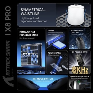 Nouvelle <span class=keywords><strong>souris</strong></span> de jeu sans fil Attack Shark X8 Pro, légère, tri-mode, éclairage RGB, <span class=keywords><strong>souris</strong></span> de jeu PAW3395PRO - Product Image 4