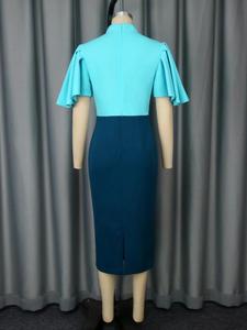 Vestido Midi Formal Elegante para Mujer, Talla Grande, con Cuello Alto, Mangas con Volantes y Bloques de Color en Azul Cielo - Product Image 6