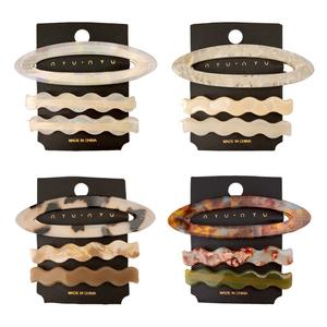 กิ๊บติดผมอะซิเตท 3 ชิ้น/ชุด กิ๊บปากเป็ดรูปวงรีและหยักแบบมินิมอล อุปกรณ์เสริมผมแฟชั่นสำหรับสาวๆ - Product Image 1