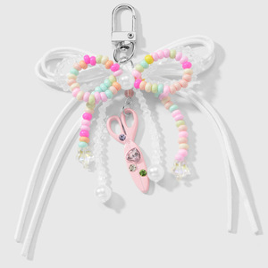 Pendentif de sac en chaîne, mignon et tendance, en velours perlé imitation perle, avec nœud, motif méduse en forme de croissant, durable et écologique, en zinc - Product Image 6