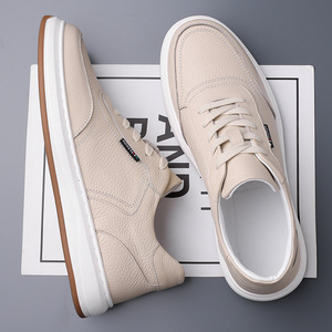 Zapatillas Deportivas de Piel Blancas para Hombre, Tacón Bajo, Suela de Goma Transpirable, Estilo Casual para Caminar - Product Image 3