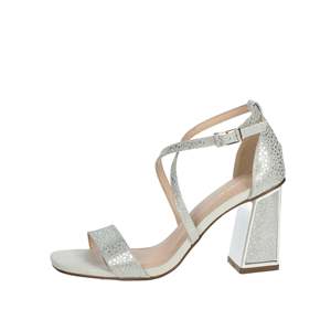 Menbur Sandales à talons pour femme 23701, talon carré pailleté argenté, à brides, avec bride à la cheville, chaussures de mariage et de soirée - Product Image 1