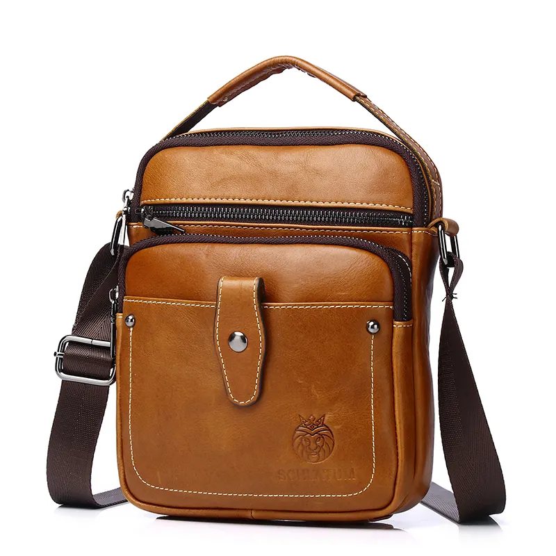 SCHLATUM Vantage Brown Genuine Cow Leather Men Handbags Crossbody Single Shoulder Messenger Bag