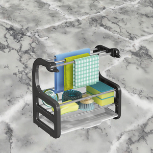 Organisateur d'évier de cuisine antidérapant pour éponges, savons, brosses et torchons, support de rangement et égouttoir d'évier en acier inoxydable simple - Product Image 3