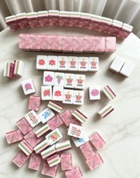 Jeu de tuiles de Mahjong florales en quartz rose avec dos en marbre, 3 couches d'acrylique gravé, cadeau pour femmes, soirée de jeu en famille, logo personnalisé OEM