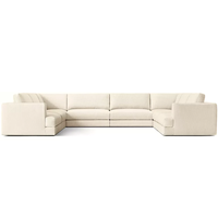 Canapé modulaire de luxe pour salon, design haut de gamme, avec accoudoirs en blocs biseautés, revêtement en tissu, structure en bois, pour hôtel