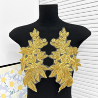 Appliques florales en sequins dorés, broderie de fleurs perlées à la main, patch en dentelle pour accessoires de col de robe