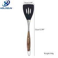 Spatule de cuisine en silicone antiadhésive résistante à la chaleur avec manche en acier inoxydable et revêtement en bois, idéale pour la friture