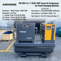 Compresseur d'air rotatif à vis Airhorse 7,5 kW 10 CV 10 bars PM VSD 4-en-1 avec réservoir 300 L et sécheur CE ASME pour machine d'emballage alimentaire