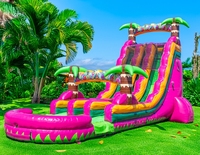 Nieuw Ontwerp Dubbele Glijbaan Opblaasbaar Waterkasteel Outdoor Draak Fruit Gekleurde Palmboom Met Zwembad Te Koop