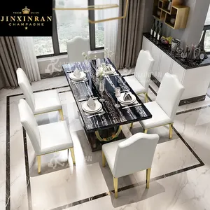 golden marble top stainless steel base dining table custom color size home use 4 6 people seaters dining table