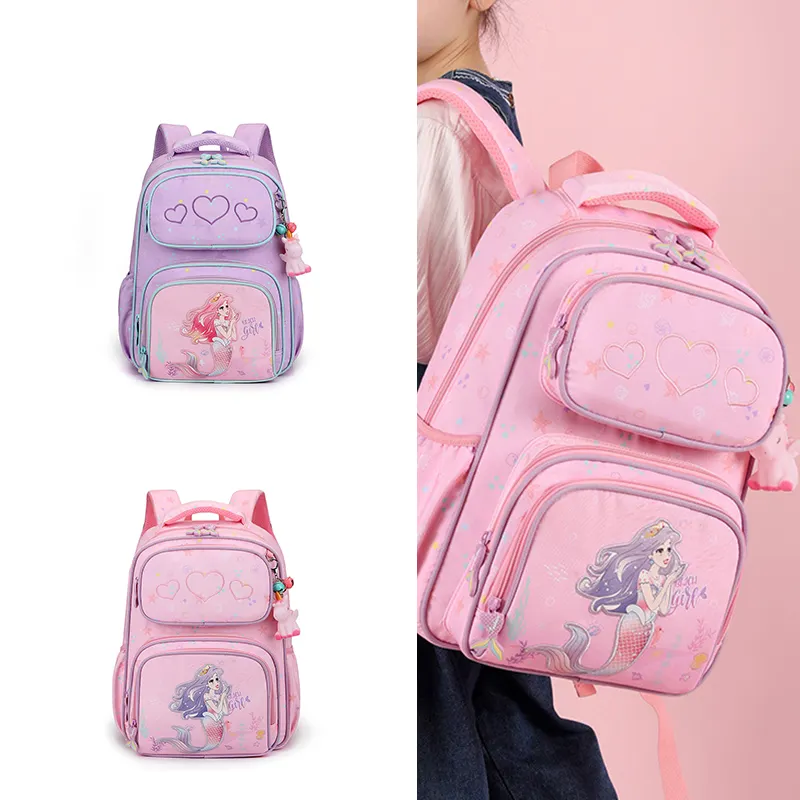 2023 Fashion Pink animal Cartoon With Cute Pendant Kids Schoolbag Travel Large Capacity Backpack Book Bag School Bag Girl