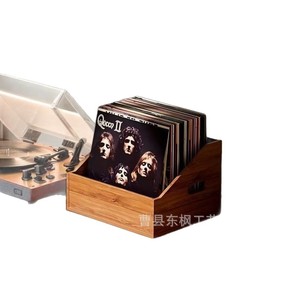 Organizador de discos de madera con asas, caja de almacenamiento de álbumes de madera maciza para exhibir colecciones de vinilos - Product Image 5