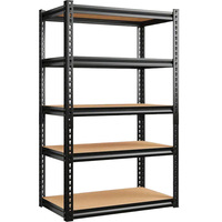 Étagères de garage en acier 150/300 kg avec plateau en panneaux de particules 90*40*180 cm, profilés rainurés sans boulons ni rivets pour l'étagérage domestique